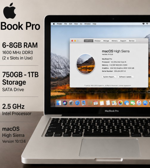 💻 Apple MacBook Pro – Tested & Unlocked

✔️ 6–8GB RAM
✔️ 750GB–1TB HDD
✔️ macOS High Sierra
✔️ Fully tested for functionality and power
✔️ Minor dents and scratches from normal use

Laptop only. Charger not included.