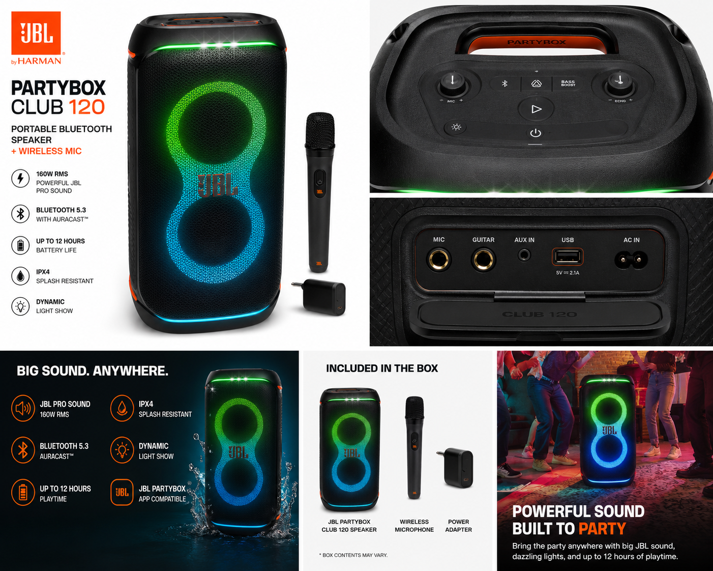 JBL PartyBox Club 120 Bluetooth Party Speaker + Wireless Mic Open Box - Image 5
