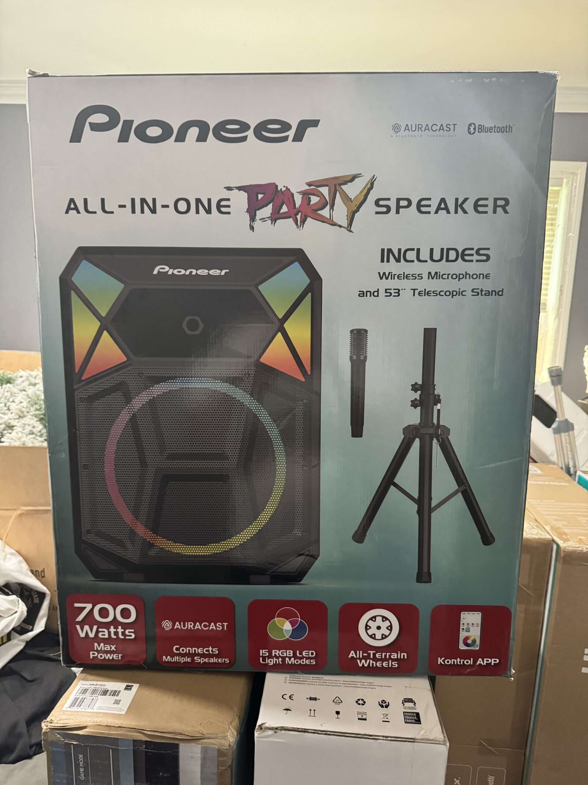 Pioneer PSX615 700W 15" Bluetooth Party Speaker RGB LED Auracast Mic & Stand - Image 4