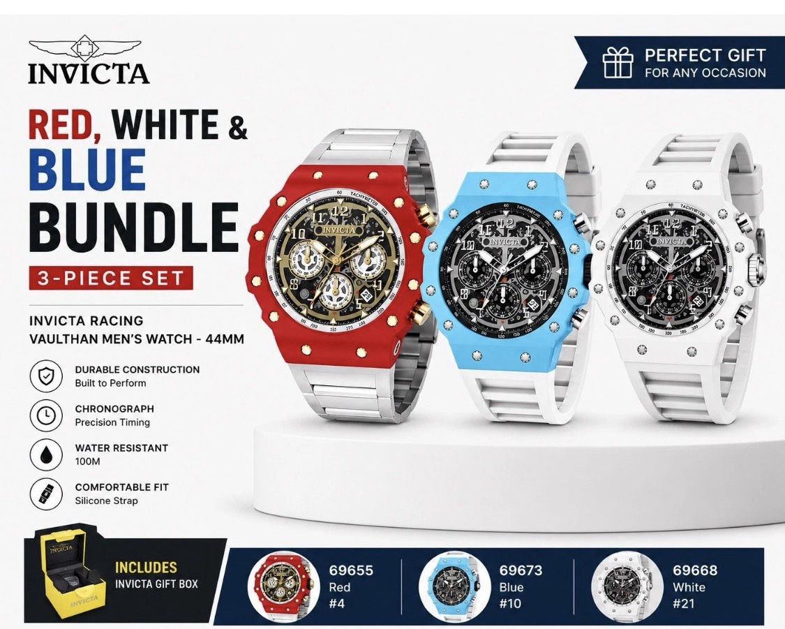Cheap Invicta 3 Watch Bundle. 4th of july special. Red white n blue. Patriots edition.