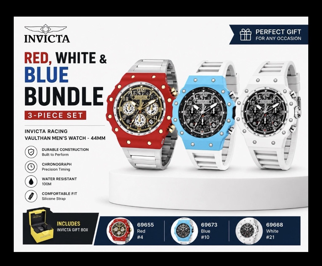 Cheap Invicta 3 Watch Bundle. 4th of july special. Red white n blue. Patriots ed