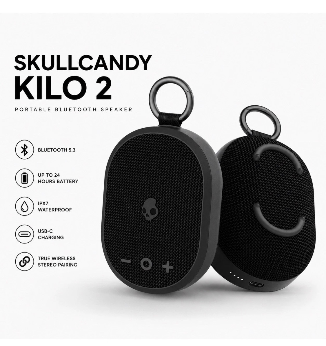Skullcandy Kilo Wireless Bluetooth Speaker with Case Bundle, 2-pk