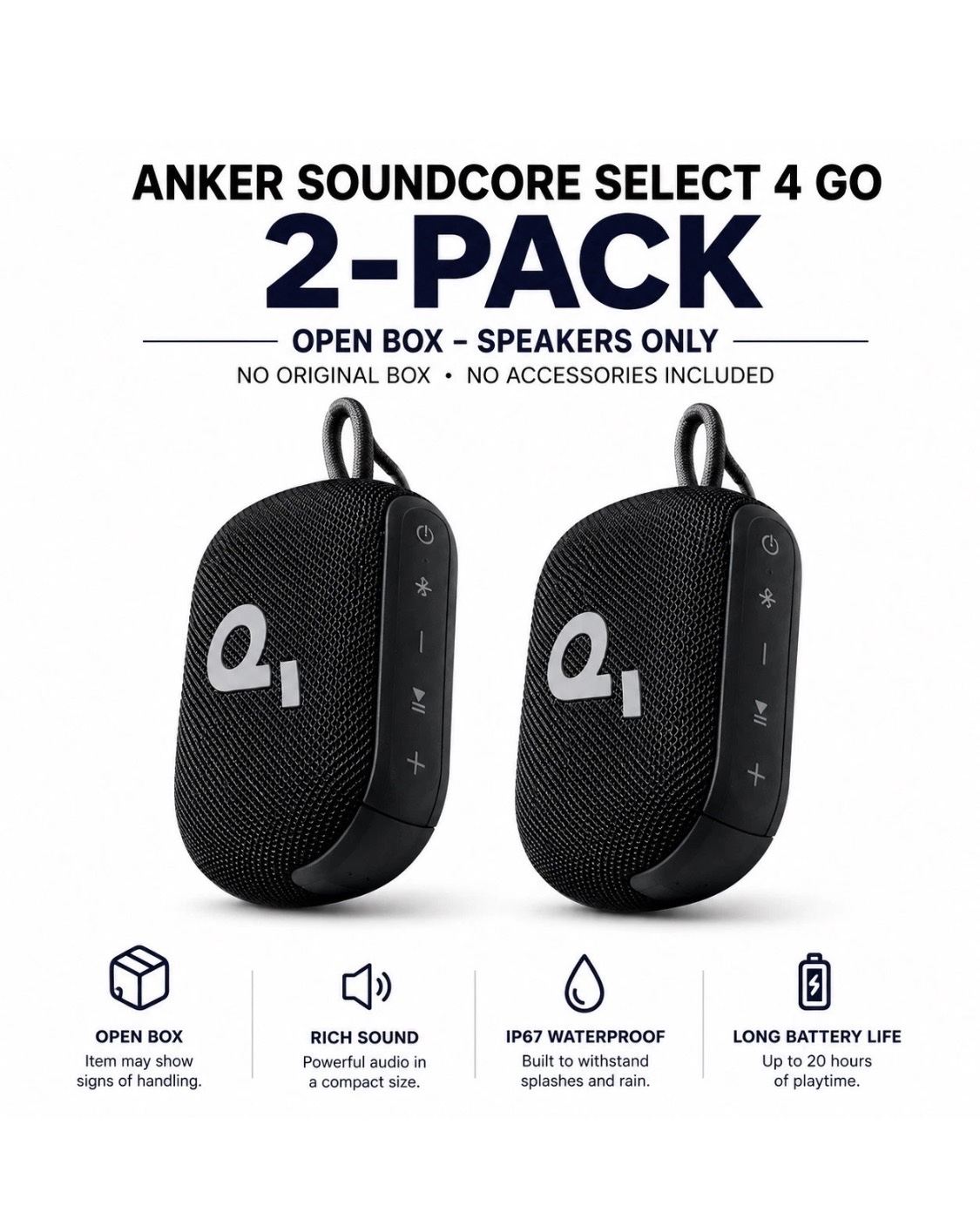 Soundcore Select 4 Go (2-pack Bundle) | Speakers ONLY